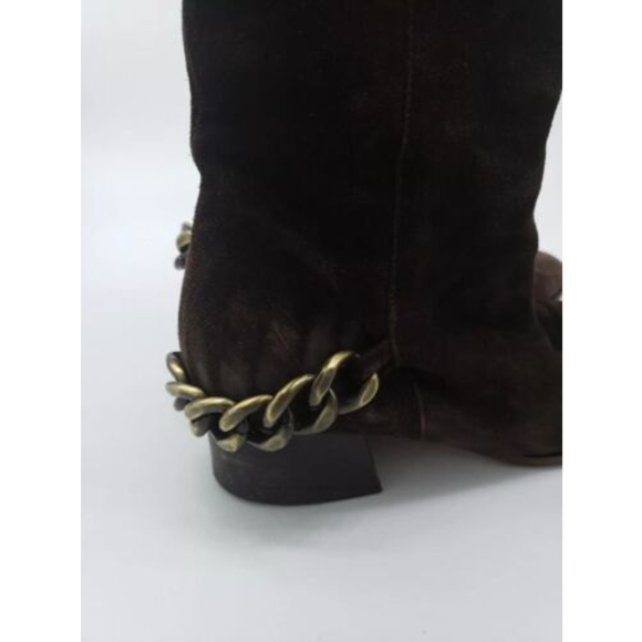 Michael Kors Riding Boot Womens Size 6 M Chain Embellishment Brown Suede Zip Up - Picture 8 of 11